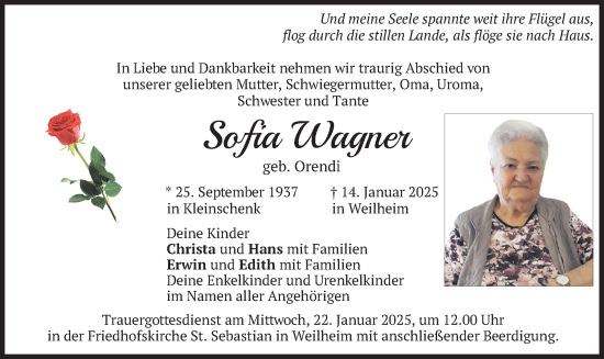 Traueranzeige von Sofia Wagner von merkurtz