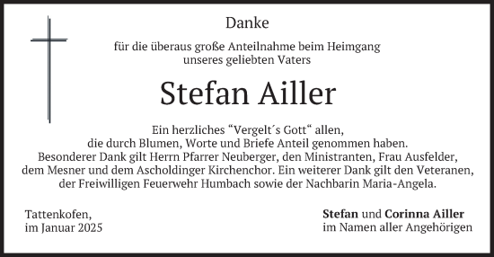 Traueranzeige von Stefan Ailler von merkurtz