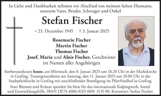 Traueranzeige von Stefan Fischer von merkurtz