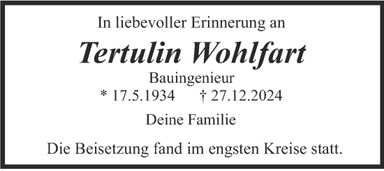 Traueranzeige von Tertulin Wohlfart von merkurtz