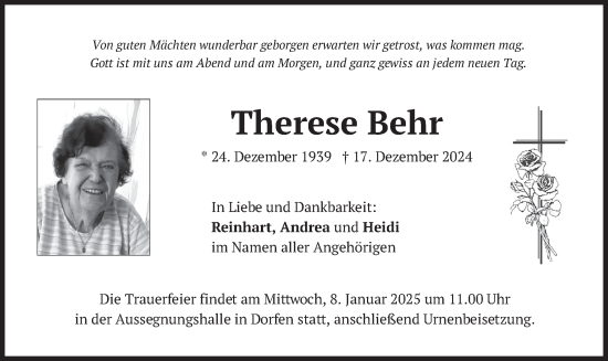 Traueranzeige von Therese Behr von merkurtz