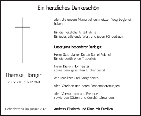 Traueranzeige von Therese Hörger von merkurtz