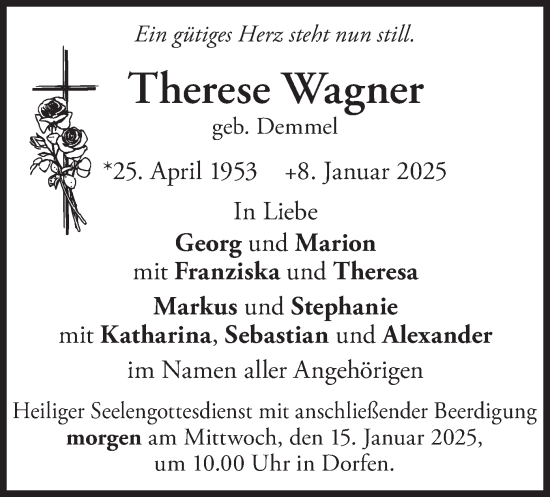 Traueranzeige von Therese Wagner von merkurtz