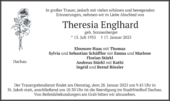 Traueranzeige von Theresia Englhard von merkurtz