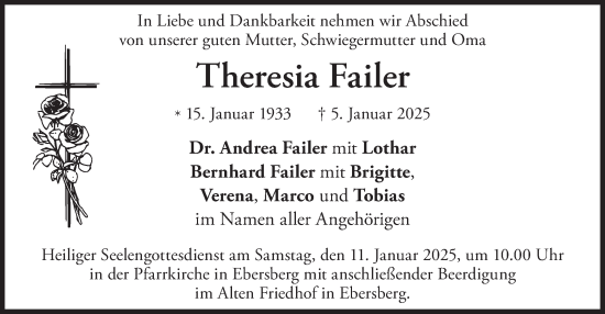 Traueranzeige von Theresia Failer von merkurtz