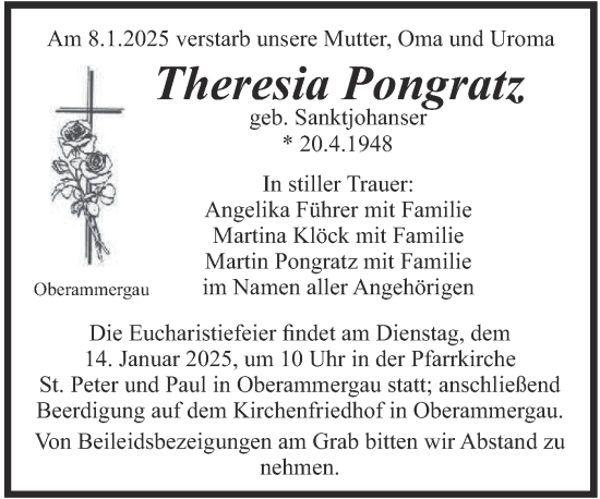 Traueranzeige von Theresia Pongratz von merkurtz