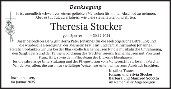 Traueranzeige von Theresia Stocker von merkurtz