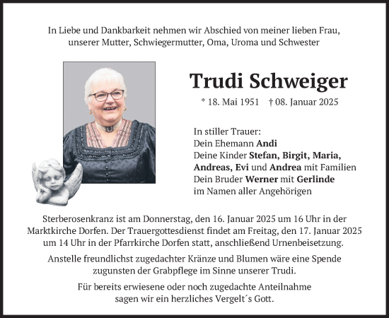 Traueranzeige von Trudi Schweiger von merkurtz