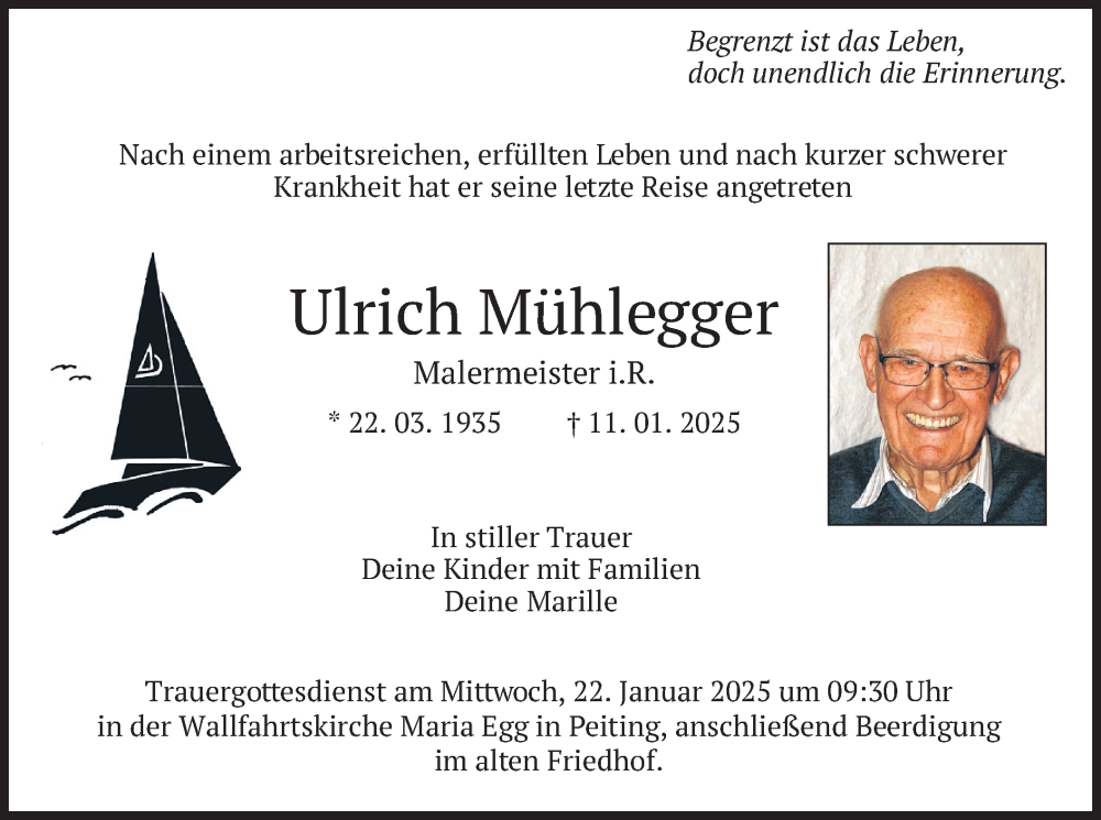  Traueranzeige für Ulrich Mühlegger vom 17.01.2025 aus merkurtz