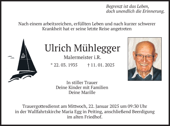 Traueranzeige von Ulrich Mühlegger von merkurtz
