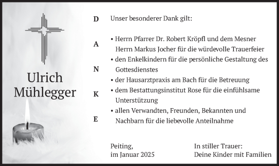 Traueranzeige von Ulrich Mühlegger von merkurtz