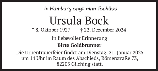 Traueranzeige von Ursula Bock von merkurtz