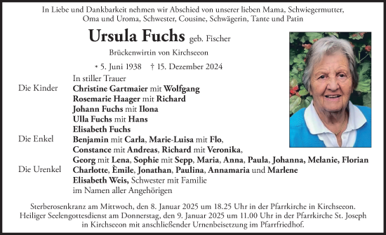 Traueranzeige von Ursula Fuchs von merkurtz