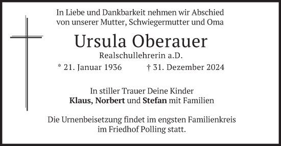 Traueranzeige von Ursula Oberauer von merkurtz