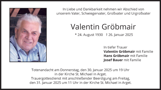 Traueranzeige von Valentin Gröbmair von merkurtz