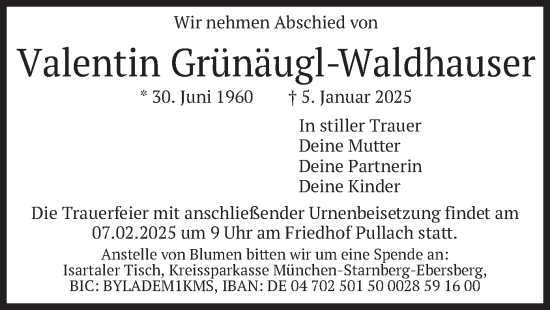 Traueranzeige von Valentin Grünäugl-Waldhauser von merkurtz