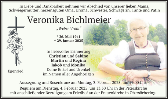Traueranzeige von Veronika Bichlmeier von merkurtz