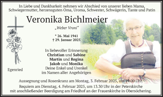 Traueranzeige von Veronika Bichlmeier von merkurtz
