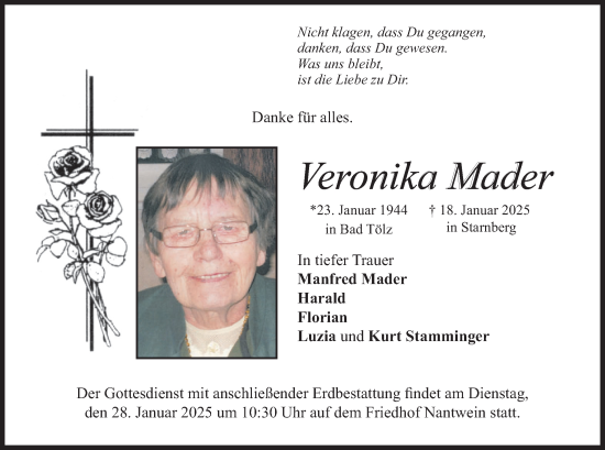 Traueranzeige von Veronika Mader von merkurtz