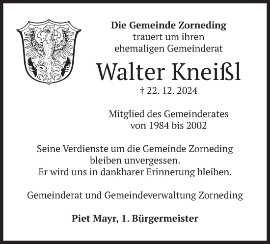 Traueranzeige von Walter Kneißl von merkurtz