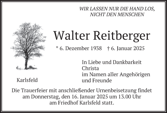 Traueranzeige von Walter Reitberger von merkurtz