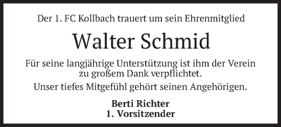 Traueranzeige von Walter Schmid von merkurtz
