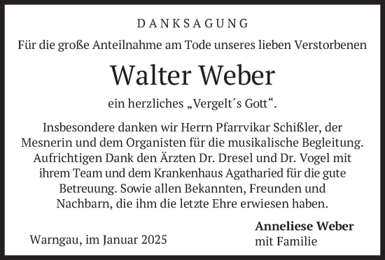 Traueranzeige von Walter Weber von merkurtz