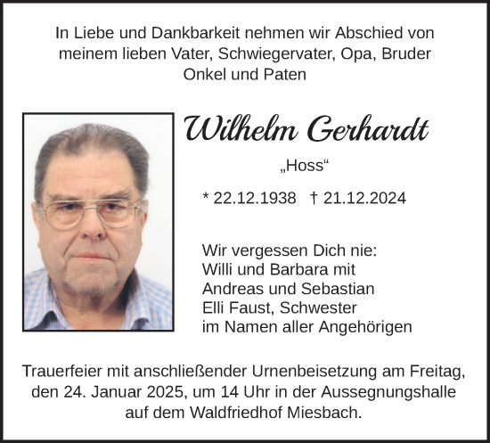 Traueranzeige von Wilhelm Gerhardt von merkurtz