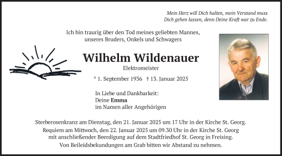 Traueranzeige von Wilhelm Wildenauer von merkurtz