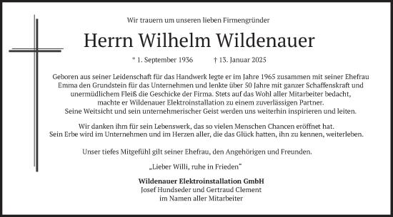 Traueranzeige von Wilhelm Wildenauer von merkurtz