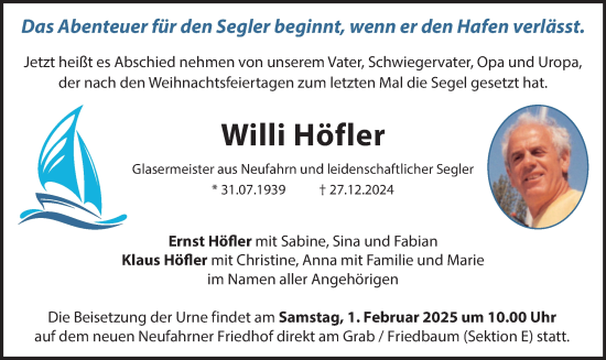 Traueranzeige von Willi Höfler von merkurtz