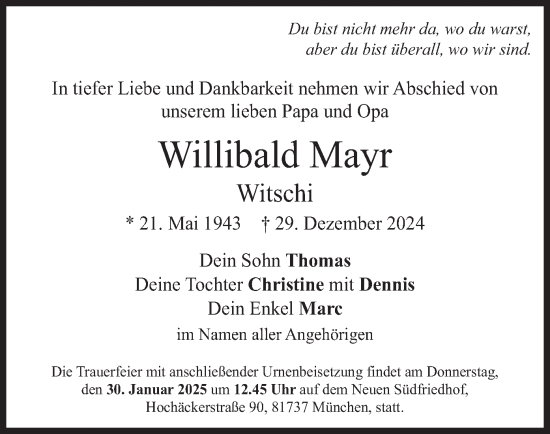 Traueranzeige von Willibald Mayr von merkurtz