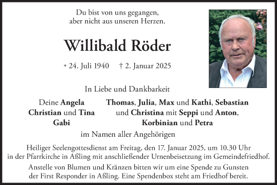 Traueranzeige von Willibald Röder von merkurtz