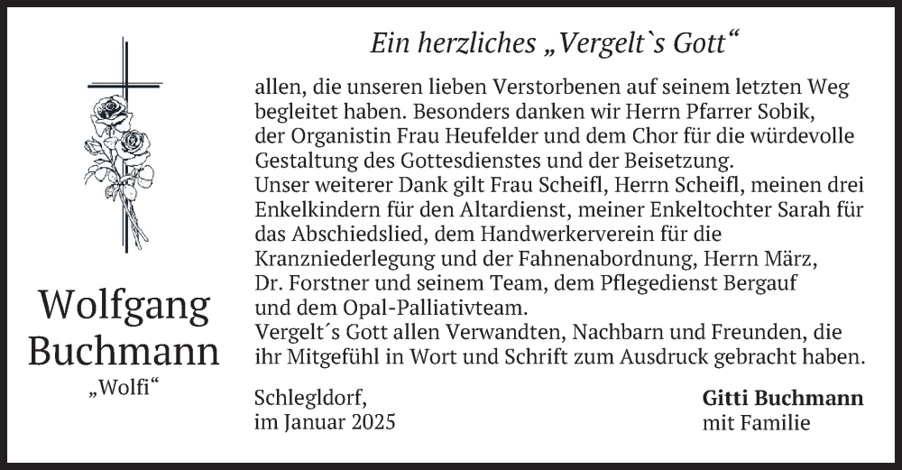  Traueranzeige für Wolfgang Buchmann vom 18.01.2025 aus merkurtz