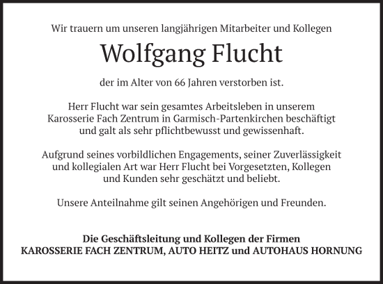 Traueranzeige von Wolfgang Flucht von merkurtz