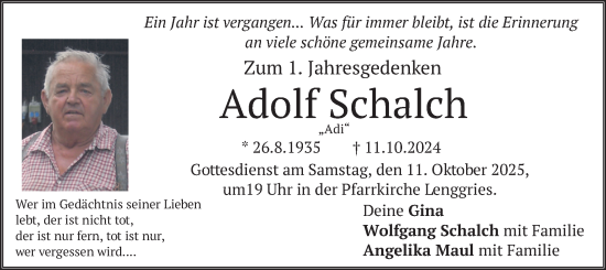 Traueranzeige von Adolf Schalch von merkurtz