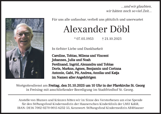 Traueranzeige von Alexander Döbl von merkurtz