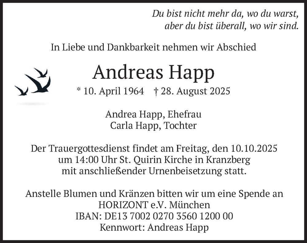  Traueranzeige für Andreas Happ vom 04.10.2025 aus merkurtz