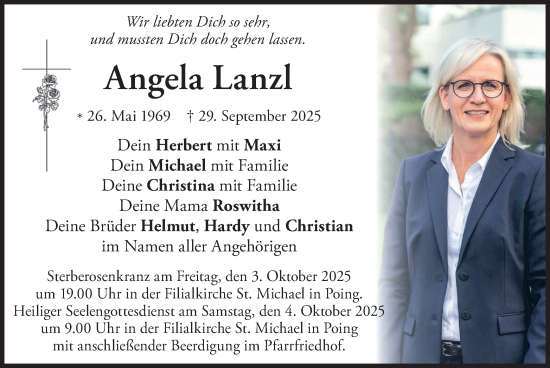 Traueranzeige von Angela Lanzl von merkurtz