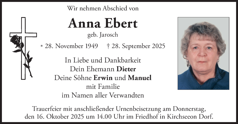  Traueranzeige für Anna Ebert vom 11.10.2025 aus merkurtz