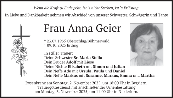 Traueranzeige von Anna Geier von merkurtz
