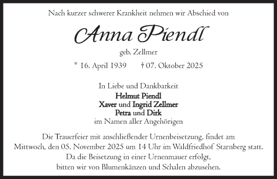 Traueranzeige von Anna Piendl von merkurtz