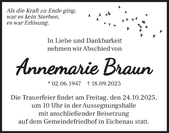 Traueranzeige von Annemarie Braun von merkurtz