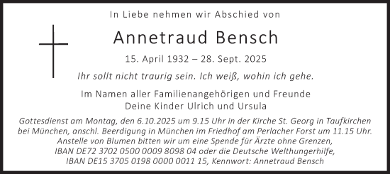 Traueranzeige von Annetraud Bensch von merkurtz