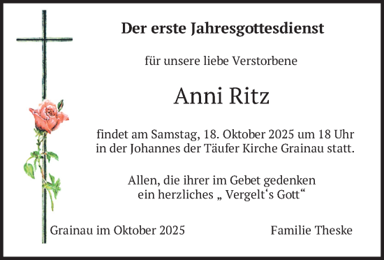 Traueranzeige von Anni Ritz von merkurtz