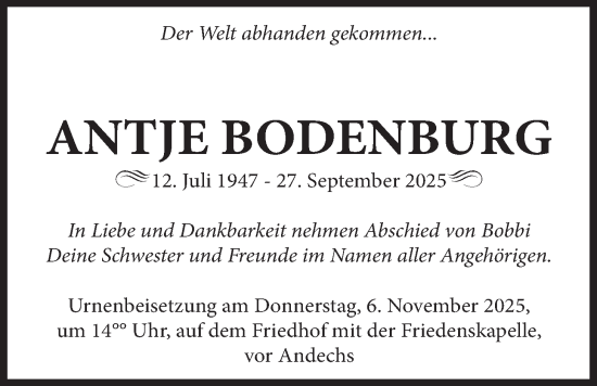 Traueranzeige von Antje Bodenburg von merkurtz