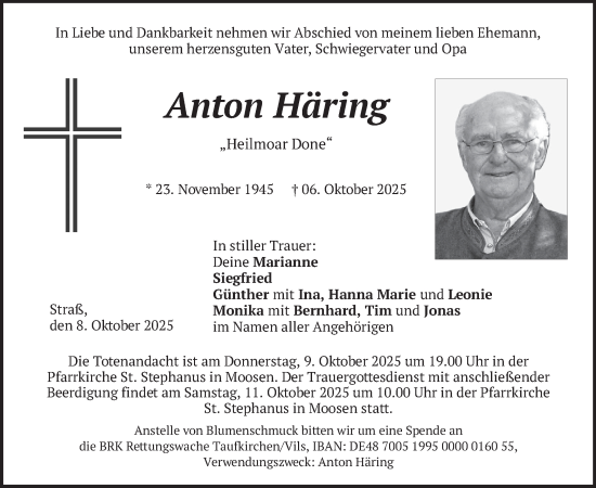 Traueranzeige von Anton Häring von merkurtz