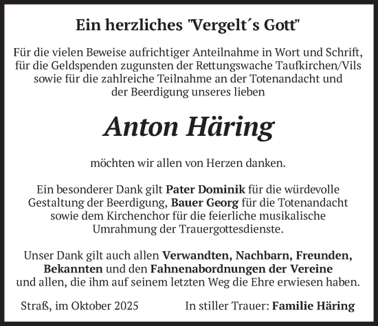 Traueranzeige von Anton Häring von merkurtz