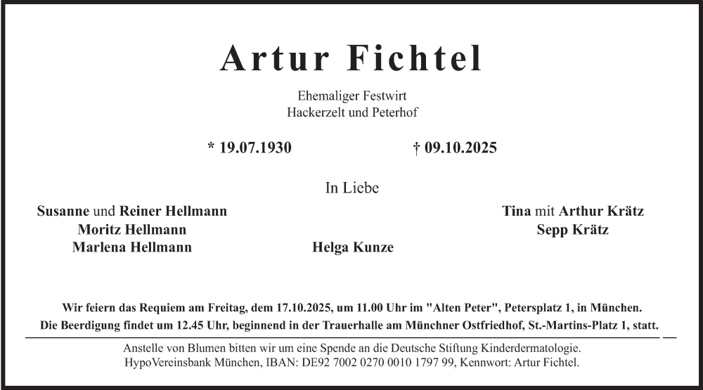  Traueranzeige für Artur Fichtel vom 11.10.2025 aus merkurtz