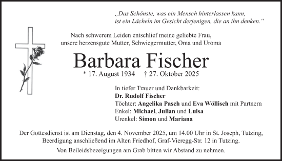 Traueranzeige von Barbara Fischer von merkurtz